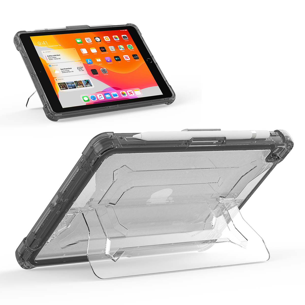 2022 newest tablet case clear TPU shockproof back cover with PC kickstand for iPad 10.2" / pro 10.5"